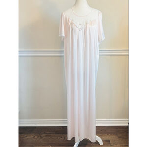 Vintage French Maid Pink White Lace Trim Nightgown Nightie Chemise Size Medium